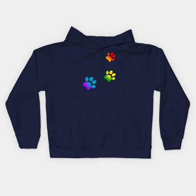 Rainbow Paw Prints Kids Hoodie by bittentoast